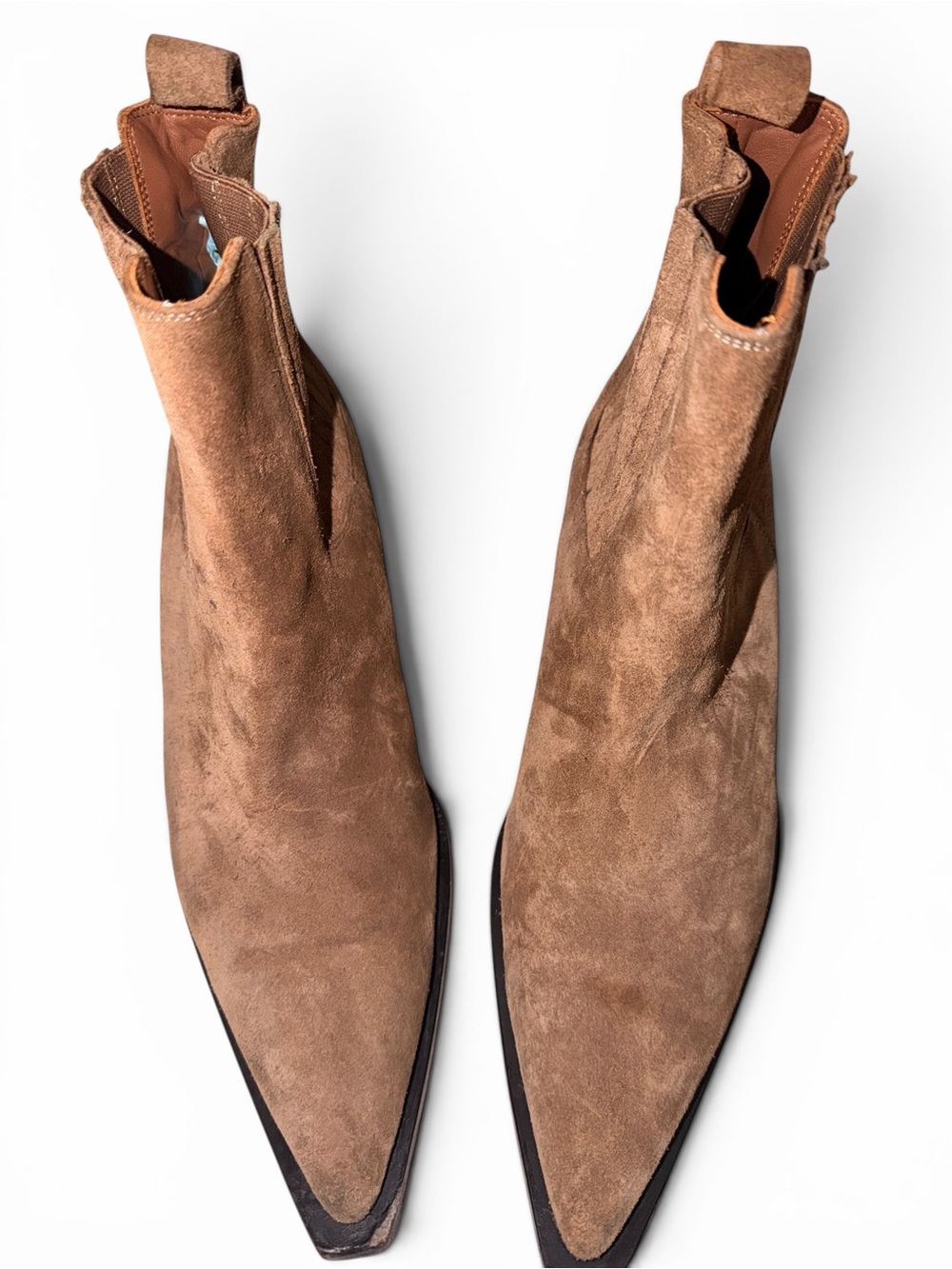Anine Bing Tan Suede Chelsea Western Ankle Boots Pointed Toe Size 40 US 9.5
